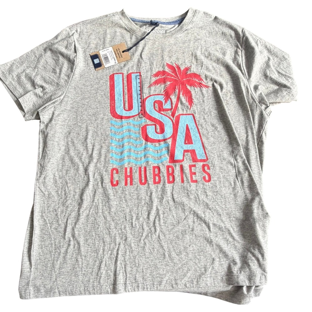 Chubbies USA Palm Tree Graphic T Shirt Gray Men's XL New With Tags